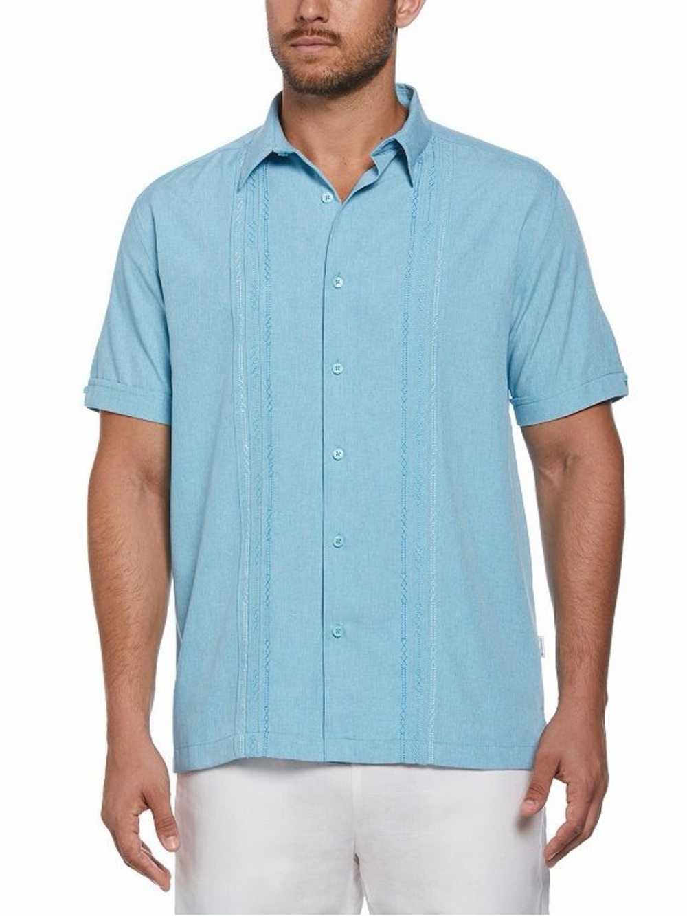 Cubavera Light Blue Short-Sleeve Button-Down Shirt with Navy Trim